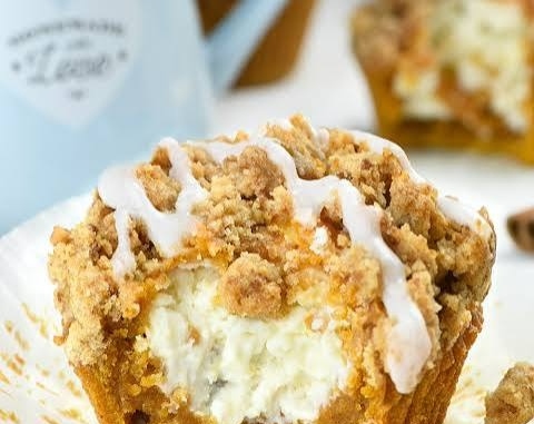 Easy Pumpkin Cream Cheese Muffins For Fall top view