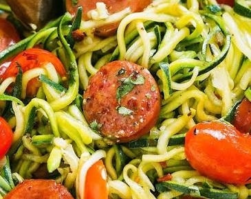 Easy Zucchini and Smoked Sausage Skillet Dinner suggested serving