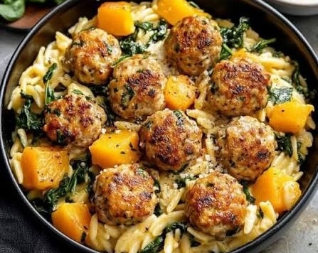 Best Creamy Pumpkin Chicken Meatballs in Sage Cream Sauce top view