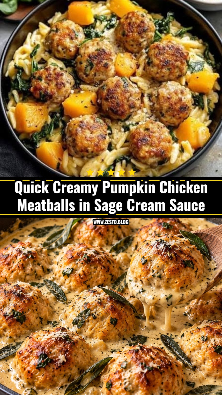 Best Creamy Pumpkin Chicken Meatballs in Sage Cream Sauce
