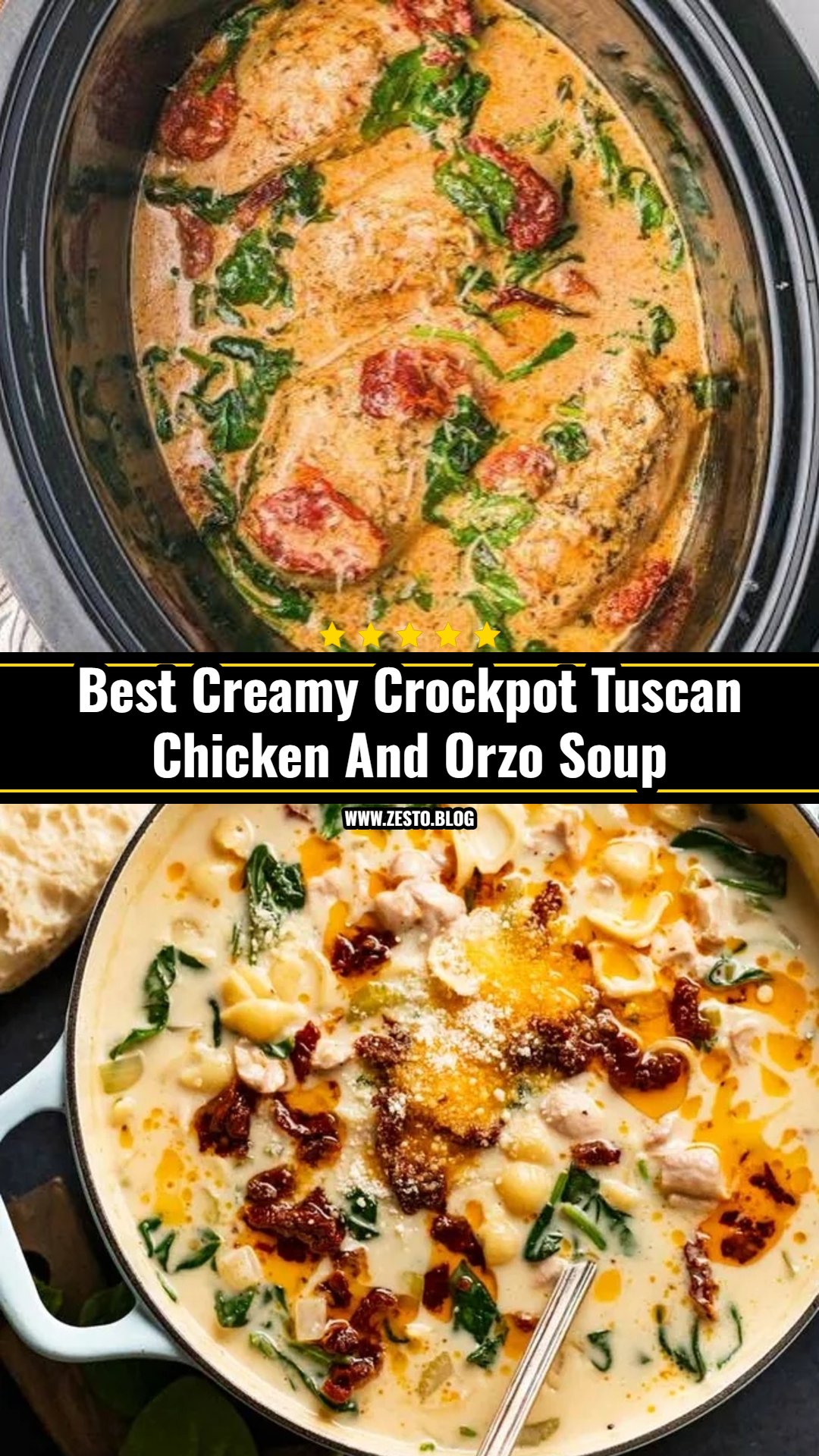 Cozy Creamy Crockpot Tuscan Garlic Chicken Orzo Soup