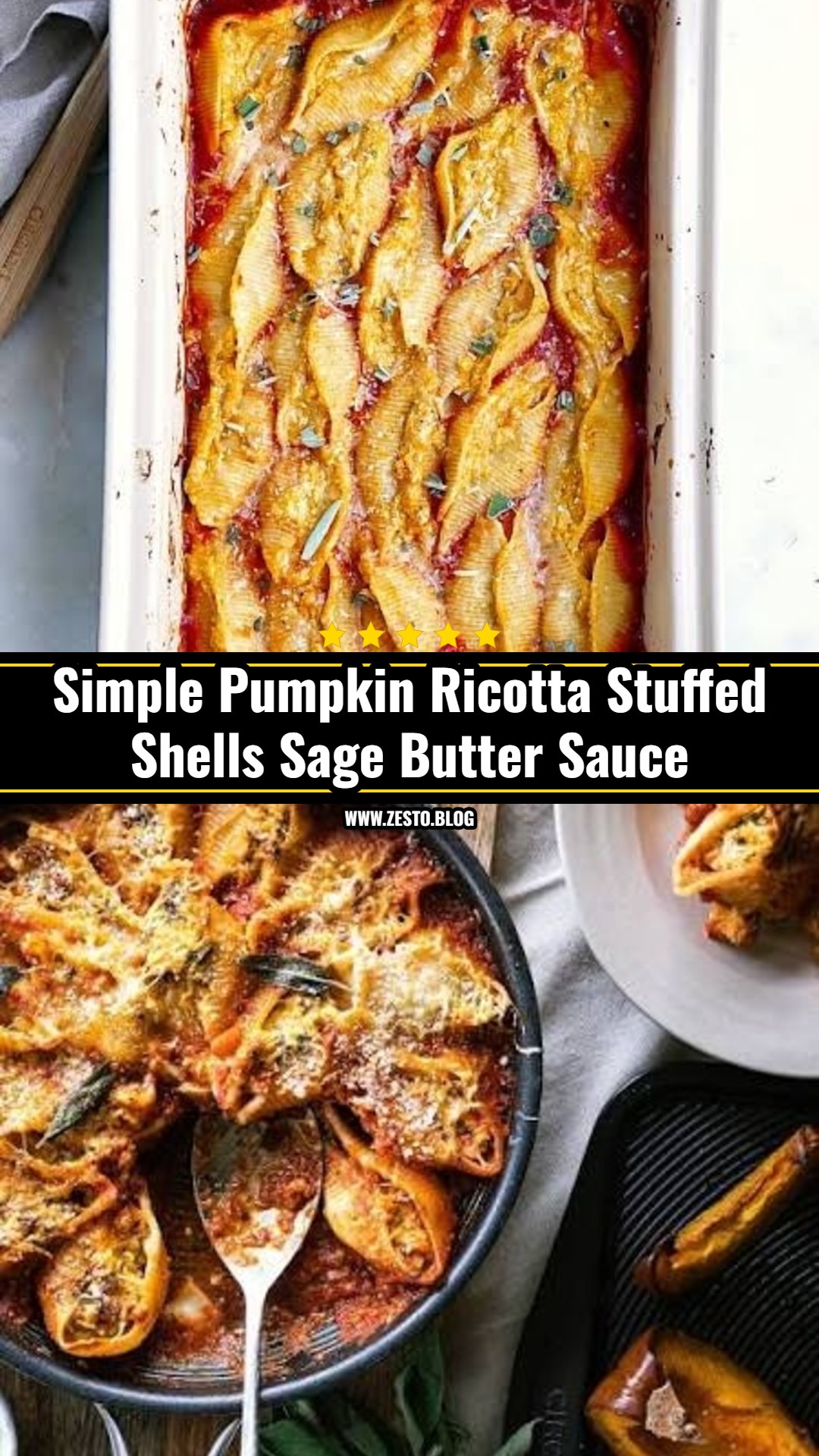 Creamy Pumpkin Ricotta Stuffed Shells Sage Butter Sauce