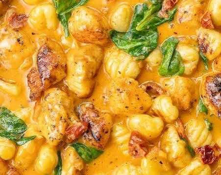 Creamy Tuscan Roasted Red Pepper Gnocchi Comfort Bowl suggested serving
