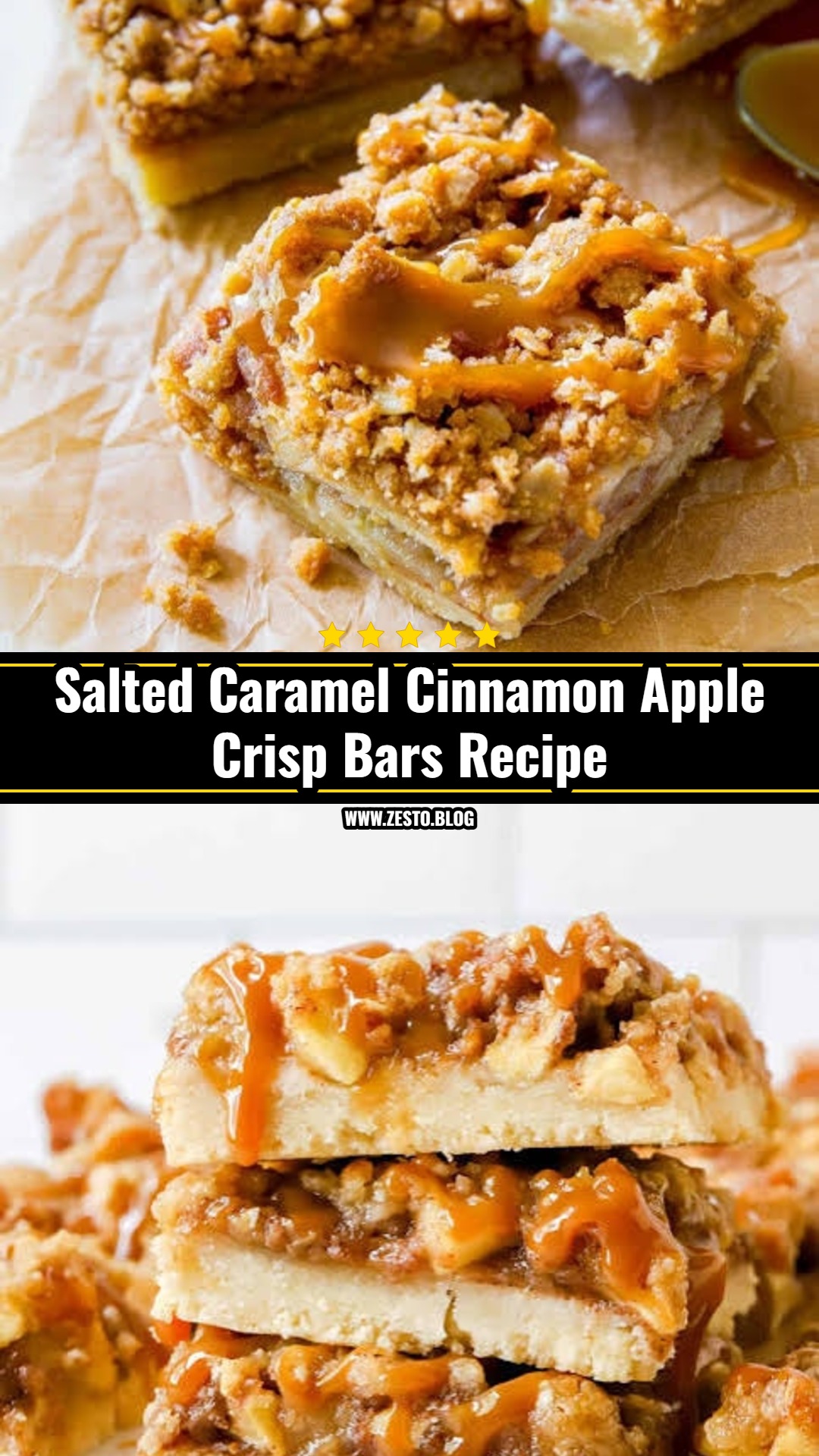 Easy Cinnamon Apple Crisp Bars with Salted Caramel