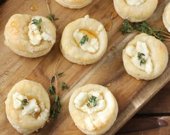 Easy Honey Glazed Goat Cheese Tarts With Edible Pansies top view