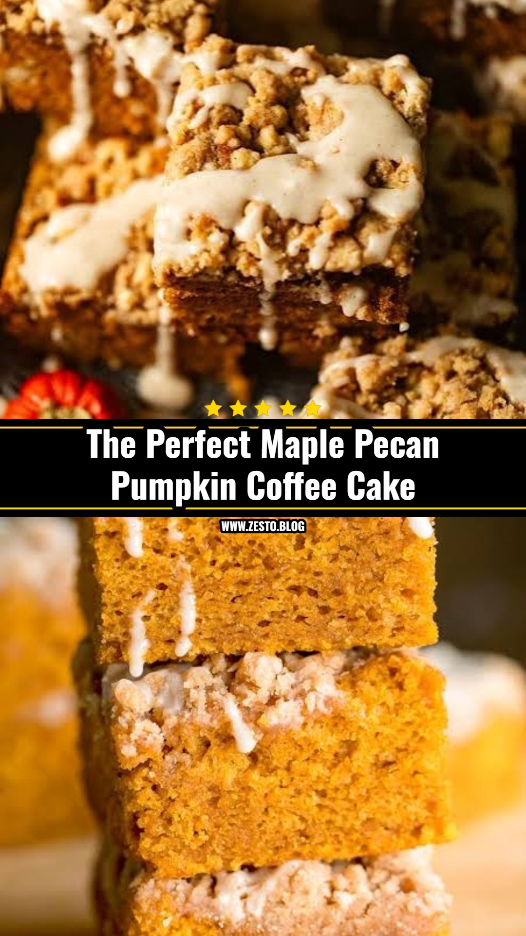 Easy Pumpkin Coffee Cake with Maple Pecan Streusel