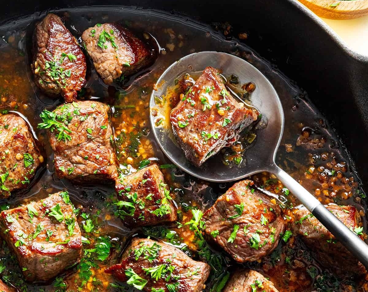 Garlic Butter Steak Bites That Melt In Your Mouth top view