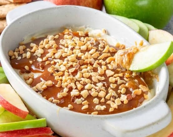 The Best Caramel Apple Cheesecake Dip Recipe Ever top view