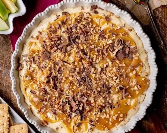 The Best Caramel Apple Cheesecake Dip Recipe Ever suggested serving