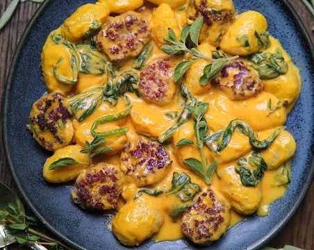 The Best Creamy Pumpkin Sausage Gnocchi Recipe Ever top view