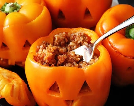 The Best Jack-o'-Lantern Stuffed Peppers Recipe Ever top view