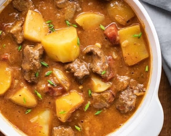 The Best Slow Cooker Beef and Potato Stew Recipe Ever top view