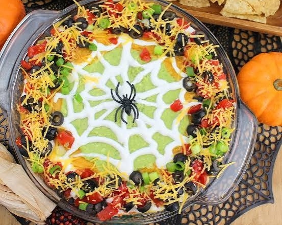 The Best Spiderweb Taco Dip Recipe Ever top view