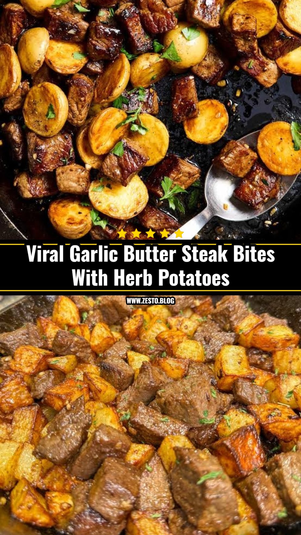 Viral Garlic Butter Steak Bites and Crispy Potatoes