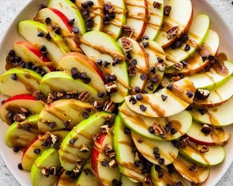 Viral Salted Caramel Apple Nachos With Pecans suggested serving